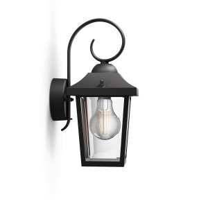 Corpuri de perete de exterior Philips Buzzard, priza E27, rezistente la apa, negru, IP44 rezistente la intemperii