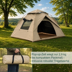 Cort de camping Relaxdays pentru 3-4 persoane, rapid de montat, UV 50, bej - Img 7