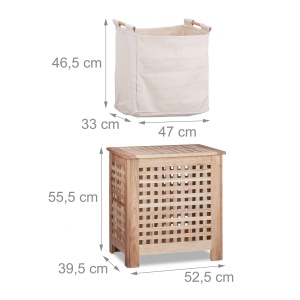 Cos de rufe Relaxdays, 70 litri, lemn de nuc, cu capac si sac detasabil - Img 4