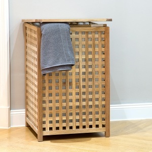 Cos de rufe Relaxdays, 75 L, din lemn de nuc, cu capac - Img 2