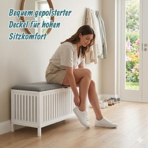 Cos de rufe Relaxdays cu functie de sezut, 95 l, nuc, albgri - Img 6