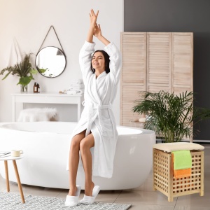 Cos de rufe Relaxdays cu sezlong, 45 l, nuc, crem - Img 3