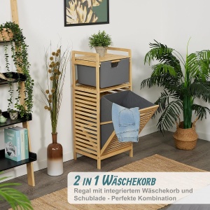Cos de rufe Relaxdays cu suport, 30 litri, bambus, gri - Img 2