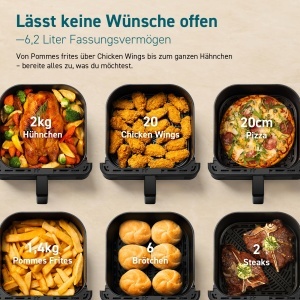 COSORI Airfryer, friteuza cu aer de 6.2 l cu fereastra de vizualizare si memento de agitare, friteuza cu aer 12 in 1, friteuza cu 85% mai putina grasime, 50 de retete, 55% economie de energie, curatare usoara - Img 6