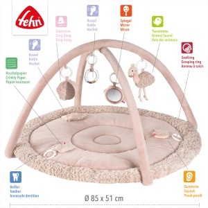 Covor de joaca Fehn Flamingo cu 7 jucarii detasabile, 85 cm, material moale - Img 4