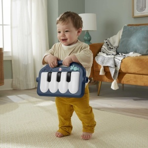 Covoras de joaca Fisher-Price Kick Play Piano Gym JMN75 albastru si maro cu pian si jucarii senzoriale - Img 5