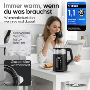 Cratita electrica ProfiCook PC WK 1328 G, 1,7L, 2200W, cu temperatura reglabila - Img 3