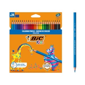 Creion colorat BIC Kids ECOlutions Evolution, 24 culori, bruchsicher, fara lemn