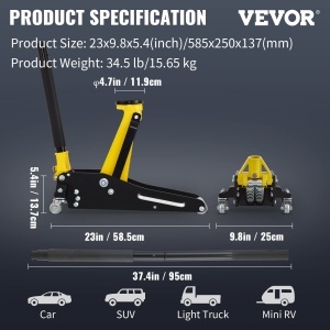 Cric hidraulic VEVOR 15T 80-365 mm constructie aluminiu si otel pentru autoturisme si SUV - Img 7