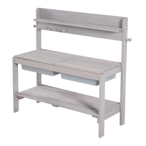 Cucina de gradina pentru copii Roba Fun Outdoor din lemn, gri, cu 2 bazine