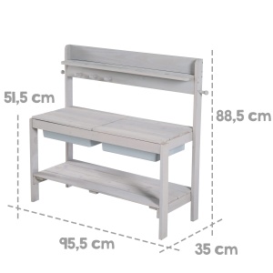 Cucina de gradina pentru copii Roba Fun Outdoor din lemn, gri, cu 2 bazine - Img 11