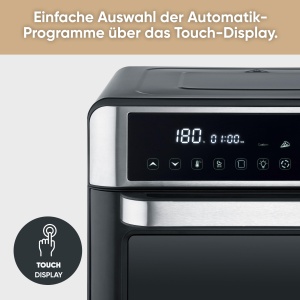 Cuptor de paine prajita si friteuza cu aer SEVERIN 2 in 1, friteuza cu aer, 25 L, cu afisaj LED, temporizator si 12 programe automate, inclusiv tava de copt, gratar pentru gratar, cos de prajit, 40-220 deg C, 2.200 W, negru-argintiu, TO 9579 - Img 4