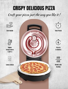 Cuptor pentru pizza Bestron APZ500CO, 320C, cu piatra de cuptor, culoare cupru - Img 5