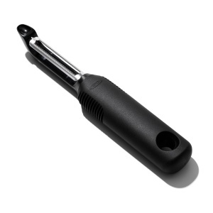 Curatator legume OXO Good Grips, lama ondulata din otel inoxidabil, ergonomic, usor de curatat