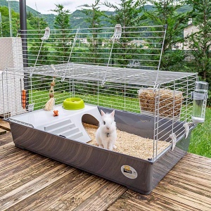 Cusca pentru rozatoare FERPLAST Rabbit 100 pentru iepuri cobai porcusori de Guineea din metal inclusiv accesorii iesle sticla de baut casa bol 95x57xh - Img 3
