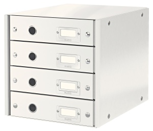 Cutie de depozitare cu 4 sertare Leitz Click Store A4, alba, capacitate 2300 documente