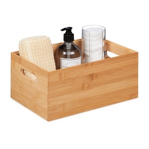 Cutie de depozitare din bambus Relaxdays, 14 x 30 x 20 cm, cu manere, natur