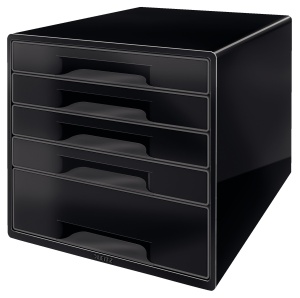 Cutie de depozitare Leitz CUBE 5 sertare, negru, cu insertie transparenta