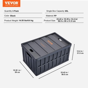 Cutie de depozitare pliabila VEVOR X-6275, 65L, negru, set de 3 bucati - Img 7