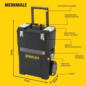 Cutie de unelte STANLEY Rollende Werkstatt 20 kg, roti mari, plastic robust - Img 9
