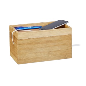 Cutie pentru cabluri din bambus Relaxdays, compacta, universala, naturala