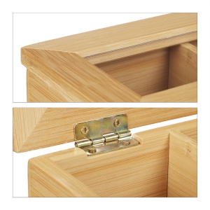 Cutie pentru ceai Relaxdays, bambus, 12 compartimente, cu fereastra, 9x28x23 cm - Img 6