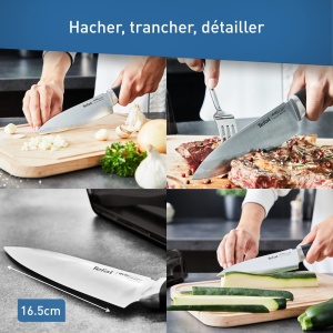 Cutit de bucatar Tefal Ever Sharp, 16,5 cm, ascutitor de cutite integrat in carcasa, tehnologie de ascutire a discului, felii si cotletelor, pivotare dubla, sistem de blocare, otel inoxidabil german, simplu - Img 4