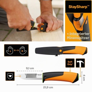Cutit de lucru Fiskars 1023619 cu lama din otel inoxidabil, ergonomic, negruorange - Img 2