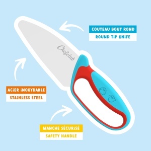 Cutit pentru copii Chefclub Kids, cu protectie pentru degete, ergonomie, albastru si rosu - Img 7