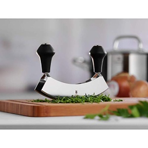 Cutit pentru plante WMF Cutit de cantarire cu doua taisuri 17,5 cm, lama speciala forjata din otel, Cutit de cantarire Ierburi pentru tocare fina sau tocare - Img 2