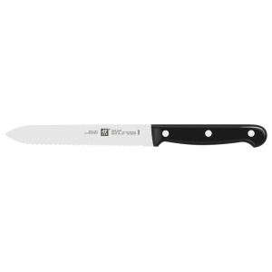 Cutit universal ZWILLING Twin Chef lungime lama 13 cm lama cu margine zimtata maner din otel inoxidabil specialplastic cu design nit negru - Img 1