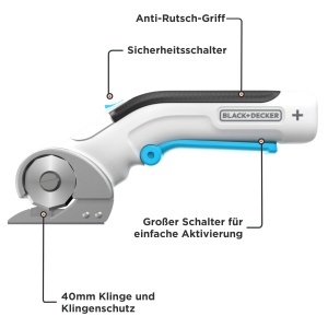 Cutter electric BLACKDECKER 3.6V, cablu USB-C, autoascutire, albalbastru - Img 3