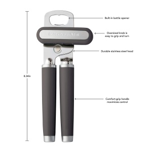 Deschizator de conserve si deschizator de sticle multifunctional KitchenAid Classic, usor de utilizat, roata de taiere din otel inoxidabil ascutita, manere ergonomice moi, antracit - Img 3