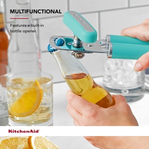 Deschizator de conserve si deschizator de sticle multifunctional KitchenAid Classic, usor de utilizat, roata de taiat din otel inoxidabil ascutita, manere ergonomice moi, Aqua Sky - Img 4