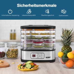 Deshidratator YASHE GGJ-261B cu afisaj LED, control al temperaturii 35-70degC si cronometru de 72 de ore, 5 tavi reglabile pe inaltime, deshidrator de fructe si legume, 240 wati, fara BPA - Img 5