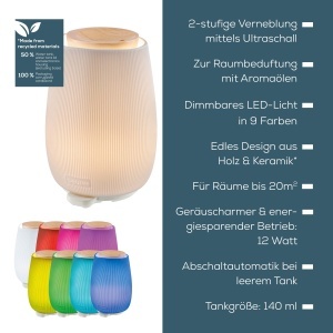 Difuzor Aroma Beurer LA 45 Ultrasunete Lumina LED 9 Culori Timer Design Ceramic si Lemn - Img 7