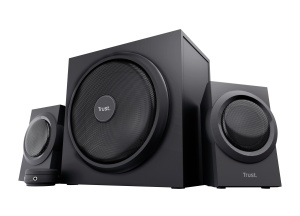 Difuzor PC Trust Yuri 2.1 cu subwoofer, putere de varf de 120 W, subwoofer din lemn cu un driver de bas puternic de 5,25 inchi, control al volumului cu casti si conector de intrare de linie, negru