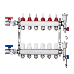 Distribuitor de incalzire VEVOR 6 circuite, din otel inoxidabil, 5 Lmin
