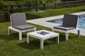 Dmora - Cervia Outdoor Lounge Set, Compozitie de gradina cu 2 locuri cu spatar si 1 modul multifunctional, Lounge cu perne, 100% Made in Italy, Alb
