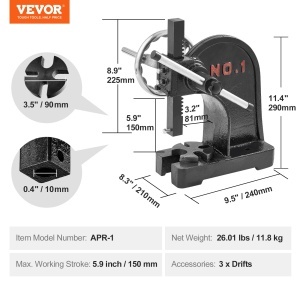 Dornpresse VEVOR APR-1, 1 t, Gusseisen, 135 mm inaltime - Img 7