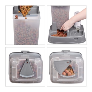 Dozator de apa si hrana Relaxdays, Hranitor automat pentru pisici si caini, biberon, plastic, HBT 34x34,5x27,5 cm, gri inchis, 1 bucata (1 pachet) - Img 6
