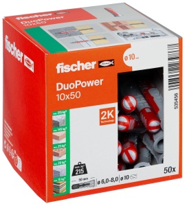 Dublu de fixare fischer DuoPower 10 x 50, 50 bucati, pentru beton si gips-carton