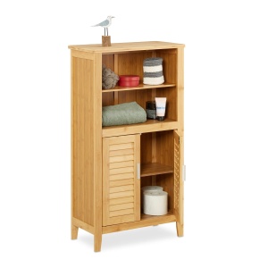 Dulap pentru baie din bambus Relaxdays, 92 x 50 x 25 cm, cu usi lamelare