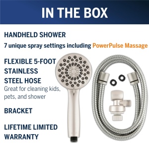 Dus de mana de inalta presiune Waterpik cu furtun, masaj PowerPulse, 7 moduri, nichel periat, XPB-769ME - Img 3