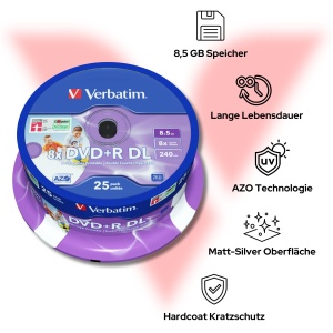 DVDR Verbatim Double Layer 8.5GB, 8x, 25 bucati, Hardcoat Scratch Guard - Img 4