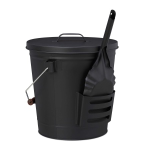 Eimer pentru cenusa Relaxdays cu capac si lopata, 19L, negru