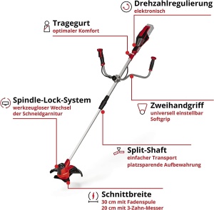 Einhell AGILLO 18/200 Power X-Change Cordless Sense (litiu-ion, 18V, 7.500 rpm, linie cu robinet automat/cutit cu 3 dinti, motor frontal, maner bicicleta, fara baterie si incarcator) - Img 3