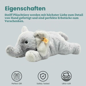 Elefant de Plus Elna 28 cm - Steiff - Gri, Spalabil, Moale - Img 3