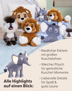 Elefant Plush NICI EL-Flora 35cm - gri, cu accente roz, ideal pentru copii - Img 5