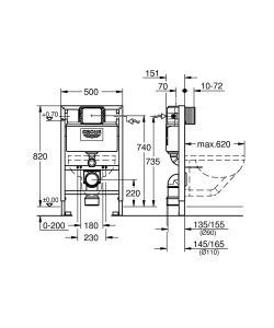 Element de instalare WC GROHE Rapid SL, 0,82m, cu spatiu de montare sub fereastra - Img 3